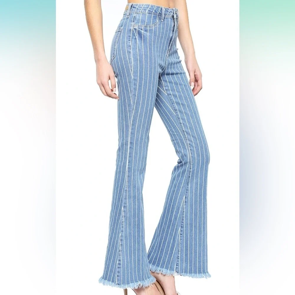 Like new Cello Blue and White Striped Flare Jeans - Picture 2 of 3